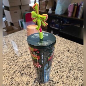 Starbucks 2023 Holiday Velvet Green Tumbler with straw topper